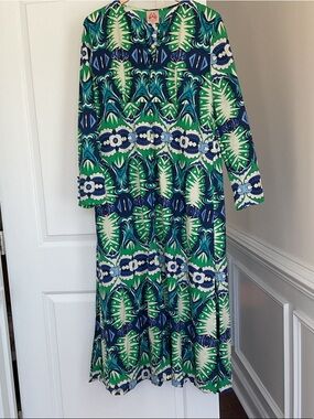Emporio Sirenuse Blue and Green Long-Sleeve Printed Maxi Dress